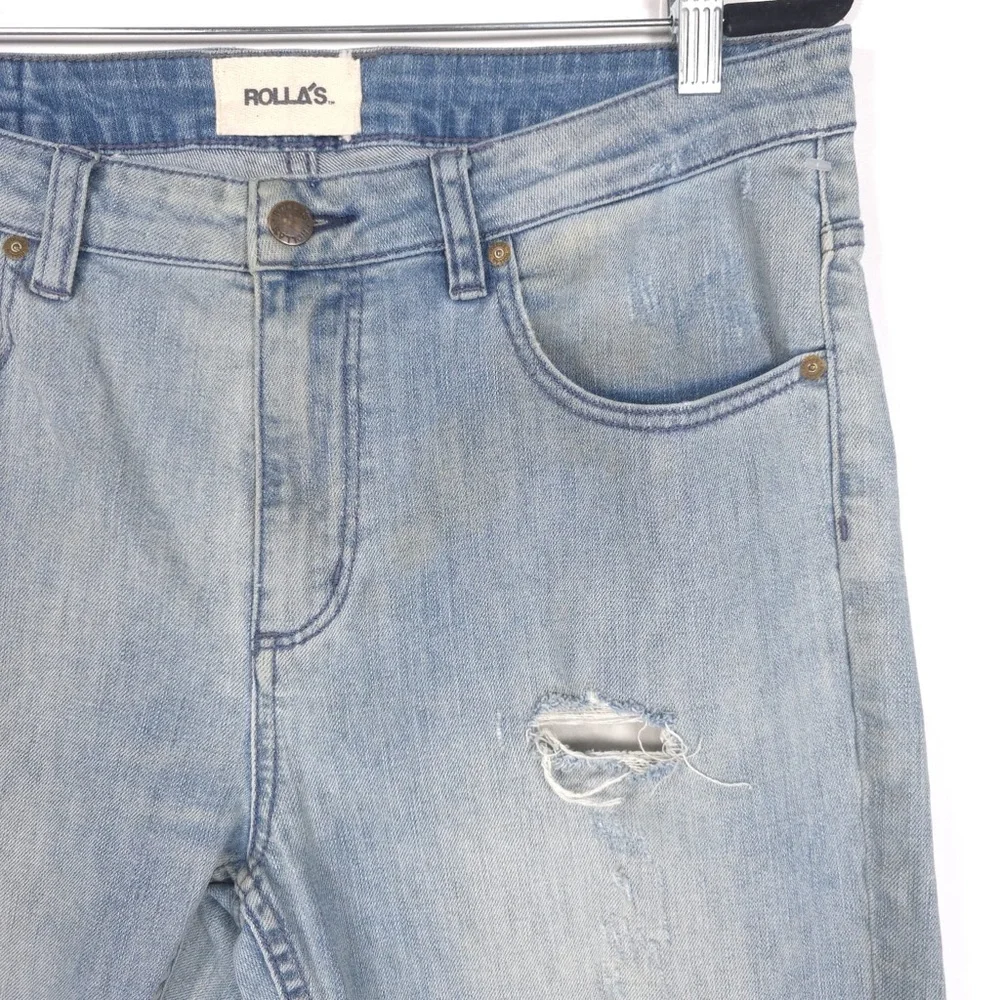 ROLLAS New Men’s THIN CAPTAIN SLIM FIT Jeans Bush Fire Blue Distressed‎ 34x31